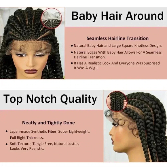 28" Braided full lace wig,  Ghana Weave, long tick Braids, Natural Baby Hair, - Picture 13 of 15